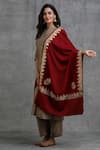 Buy_Dusala_Maroon Zari Hand Embroidered Handwoven Pashmina Lotus Pattern Stole_at_Aza_Fashions
