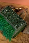Buy_Be Chic_Green Crystals, Feathers Fiery Bead Embellished Box Clutch _at_Aza_Fashions