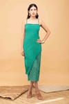 Buy_Kalakaari By Sagarika_Green Cotton Embroidery Floral Lace Square Neck Midi Dress _at_Aza_Fashions