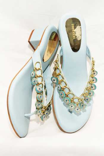 Buy_Foot Fuel_Blue Embroidery, Metallic Thread Iganacio Evil Eye Tasselled Heels _at_Aza_Fashions