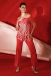 Buy_Sanchi Juneja_Coral Top  Organza And Net Embroidered Bell-bottom Pant Set  _at_Aza_Fashions