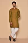 Buy_Aryavir Malhotra_Brown South Cotton Woven Plain Solid Short Kurta_at_Aza_Fashions