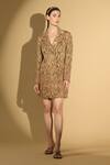Buy_Geisha Designs_Brown Nylon Embroidered Beads Lapel Collar Thread Short Dress  _at_Aza_Fashions