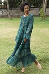 Buy_Baju_Green 40% , 60% , Chanderi Lola Pintucked Maxi Dress_at_Aza_Fashions