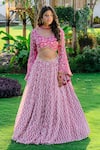 Buy_Redpine Designs_Purple Viscose Georgette Print Floral Scoop Neck Chevron Lehenga Set _at_Aza_Fashions