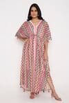 Buy Bha Sha Multi Color Georgette, Cotton Tassels V-neck Earth Chevron Print Kaftan at Aza Fashions Buy_Bha Sha_Multi Color Georgette, Cotton Tassels V-neck Earth Chevron Print Kaftan _at_Aza_Fashions