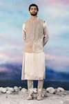 Buy_Rohit Gandhi + Rahul Khanna_Grey Bundi Silk Velvet Embroidery Glass Astragal And Kurta Set _at_Aza_Fashions