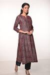 Buy_Soumodeep Dutta_Blue Chanderi Embroidered Kantha Notched Geometric Kurta With Pant _at_Aza_Fashions