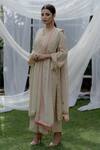 Buy_Daljit Sudan_Cream Phiran And Pant Crepe Embroidered Kashmiri Tilla Aari V Work Kurta Set _at_Aza_Fashions