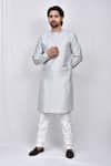 Buy_Arihant Rai Sinha_Grey Kurta Art Silk Stand Collared And Pant Set _at_Aza_Fashions