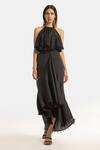Buy_431-88 By Shweta Kapur_Black Satin Rhinestones Halter Neck Star Ruffle Embellished Top _at_Aza_Fashions