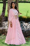 Buy_Redpine Designs_Pink Viscose, Georgette, Crepe And Floral Print Lehenga Set With Belt _at_Aza_Fashions