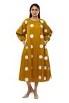 Buy_Khat_Yellow Cotton Round Neck Polka Dot Pattern Poplin Dress _at_Aza_Fashions