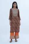 Buy_Nadima Saqib_Orange Dupion Placement Embroidery Abla Hem Pant _at_Aza_Fashions