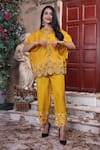 Buy_Sunita Nagi_Yellow Dupion Silk Embroidered Cross Stitch Thread Placement Top And Pant Set _at_Aza_Fashions