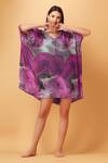 Buy_LABEL IVISH_Purple Viscose Embroidery V-neck Abstract Pattern Kaftan _at_Aza_Fashions