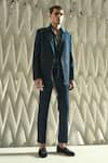 Buy_Rohit Gandhi + Rahul Khanna_Blue Crepe Embroidery Metallic Crystals And Beads Ionic Single Breasted Blazer _at_Aza_Fashions