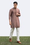 Buy_KAKA CALCUTTA_Brown Kurta- Bamberg Silk Pintucks Placement Pattern Set _at_Aza_Fashions