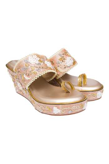 Buy_Kkarma Accessories_Pink Embroidery Myra Platform Wedges _at_Aza_Fashions