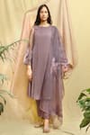 Buy_Chambray & CO._Purple Velvet, Silk, Velour, Organza Embroidery Round Neck Floral Kurta Set _at_Aza_Fashions