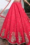 Buy_Keerthi Kadire_Red Raw Silk Scoop Neck Embroidered Bridal Lehenga Set _Online_at_Aza_Fashions