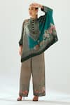Buy_Rajdeep Ranawat_Green Silk Geometric Round Band Chanel Floral Pattern Tunic _at_Aza_Fashions