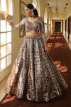 Buy_Miku Kumar_Brown Silk Hand Embroidered Sequin Abstract Bridal Lehenga Set _at_Aza_Fashions