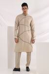 Buy_Smriti By Anju Agarwal_Beige Bamboo, Cotton Embroidery Abstract Pattern Kurta Set _at_Aza_Fashions