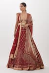 Buy_Nakul Sen_Red Chiffon Cut Work Plunge Neck Cutdana Embroidered Bridal Lehenga Set _at_Aza_Fashions