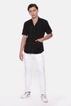 Buy_Mayank Modi - Men_Black Malai Cotton Short Sleeve Shirt _at_Aza_Fashions