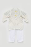 Shop_Fayon Kids_Off White Georgette, Silk Mirrors Embroidered Kurta And Pant Set _at_Aza_Fashions