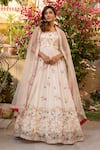 Buy_Suruchi Parakh_White Georgette Crepe Printed Garden V Neck Anarkali With Dupatta _at_Aza_Fashions