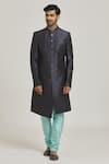 Buy_Samyukta Singhania_Blue Sherwani Art Silk Printed Floral Button Down Set _at_Aza_Fashions