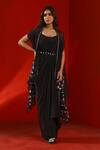 Buy_Isha Gupta Tayal_Black Crepe Embroidery Floral Scoop Neck Cape Jacket And Drape Gown _at_Aza_Fashions