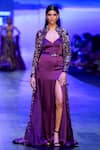 Buy_Nachiket Barve_Purple Jacket Organza Embroidery Cosmic Gardenia Panelled With Gown  _at_Aza_Fashions