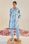 Buy_Sage Saga_Blue Lawn Cotton Printed Tree V Neck Pihu Tunic _at_Aza_Fashions