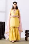 Buy_Abbaran_Yellow Banarasi Chanderi Embroidered Floral Notched Dori Kurta Gharara Set _at_Aza_Fashions