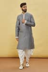 Buy_Arihant Rai Sinha_Grey Silk Embroidery Thread Cuff Kurta And Dhoti Pant Set _at_Aza_Fashions