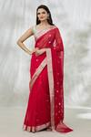 Buy Mint N Oranges Red Chanderi Silk Embroidery Lotus Pattern Saree With Unstitched Blouse Fabric at Aza Fashions Buy_Mint N Oranges_Red Chanderi Silk Embroidery Lotus Pattern Saree With Unstitched Blouse Fabric_at_Aza_Fashions