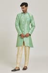 Buy_Samyukta Singhania_Green Sherwani Banarasi Jacquard Floral Overlap Pattern And Gold Pant Set _at_Aza_Fashions