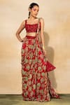 Buy_DiyaRajvvir_Red Cotton Silk Printed Chintz Square Neck Sharara Saree And Blouse Set _at_Aza_Fashions