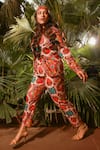 Buy_FUGA_Multi Color French Cotton Print Abstract Lapel Leafy Tango Blazer And Pant Set _at_Aza_Fashions