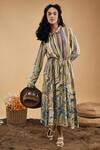Buy_Soup By Sougat Paul_Multi Color Cotton, Silk Embroidery Collared Marble Mosaic Print Long Dress _at_Aza_Fashions