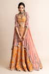 Buy_Nupur Kanoi_Orange Cape- Georgette Embroidery Mirror Work Leaf Neck And Lehenga Set _at_Aza_Fashions