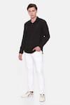 Buy_Mayank Modi - Men_Black Malai Cotton Panelled Shirt _at_Aza_Fashions