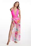 Buy_Kai Resortwear_Pink Georgette Geometric Sarong For Women_at_Aza_Fashions