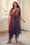 Buy_Sarang Kaur_Maroon Organza Embroidery Sequin Stole _at_Aza_Fashions
