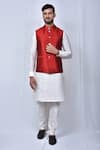 Buy_Arihant Rai Sinha_Red Art Silk Plain Crystal Buttonned Nehru Jacket _at_Aza_Fashions