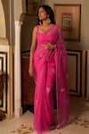 Buy_Zoon_Pink Saree 100% Silk Organza Embroidery Floral Notched Placement With Blouse _at_Aza_Fashions