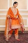 Buy_Sheetal Batra_Orange Kurta  Pure Silk Chanderi Embroidered Gota Applique Band Collar Set _at_Aza_Fashions